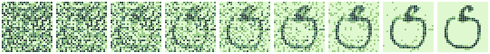 An apple appearing from noise over 16 steps